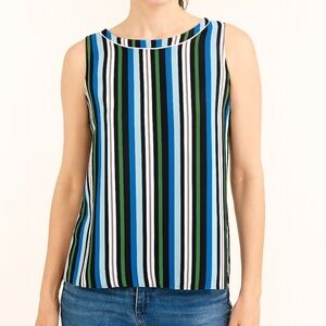 LOFT Outlet Stripe Sleeveless Blouse Blue Green Relaxed Fit Top NWT